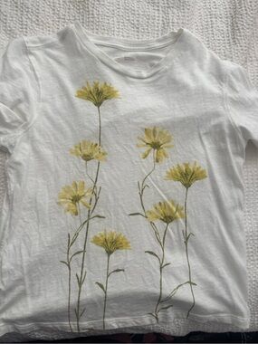 aerie White Short Sleeve Tee with Yellow Floral Print